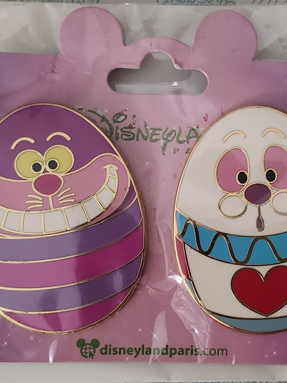 Disney Purple Pink & White Blue Cheshire Cat and Egg Pin Set